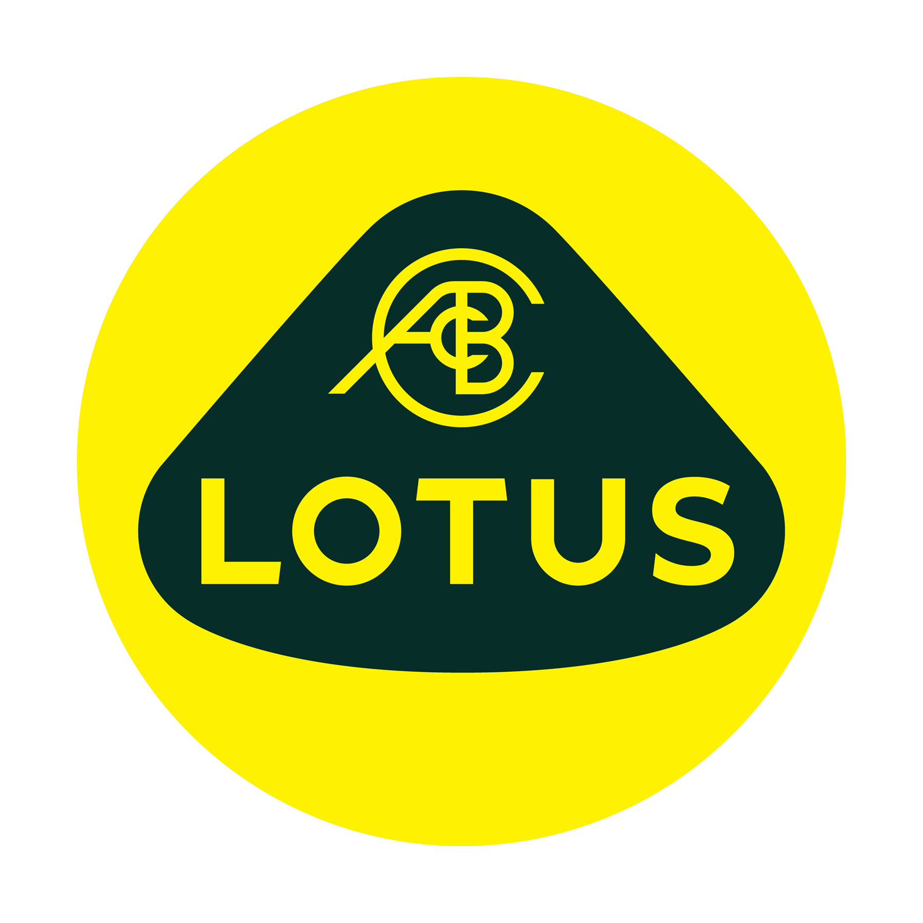 Lotus car company logo: yellow circle with a dark green triangle, and 