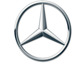Mercedes-Benz logo: a silver three-pointed star within a silver circle.