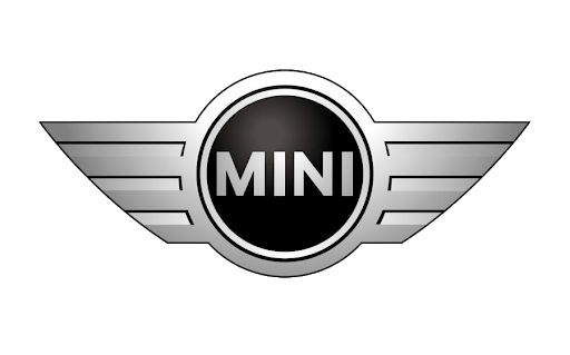 MINI car logo with silver wings and black/silver circular center with 
