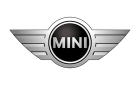 MINI car logo with silver wings and black/silver circular center with 