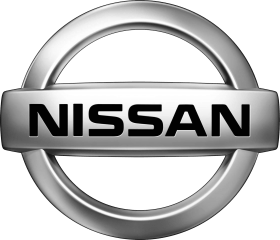 Nissan logo: silver circular frame with 