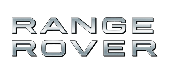 Range Rover logo in silver metallic font.