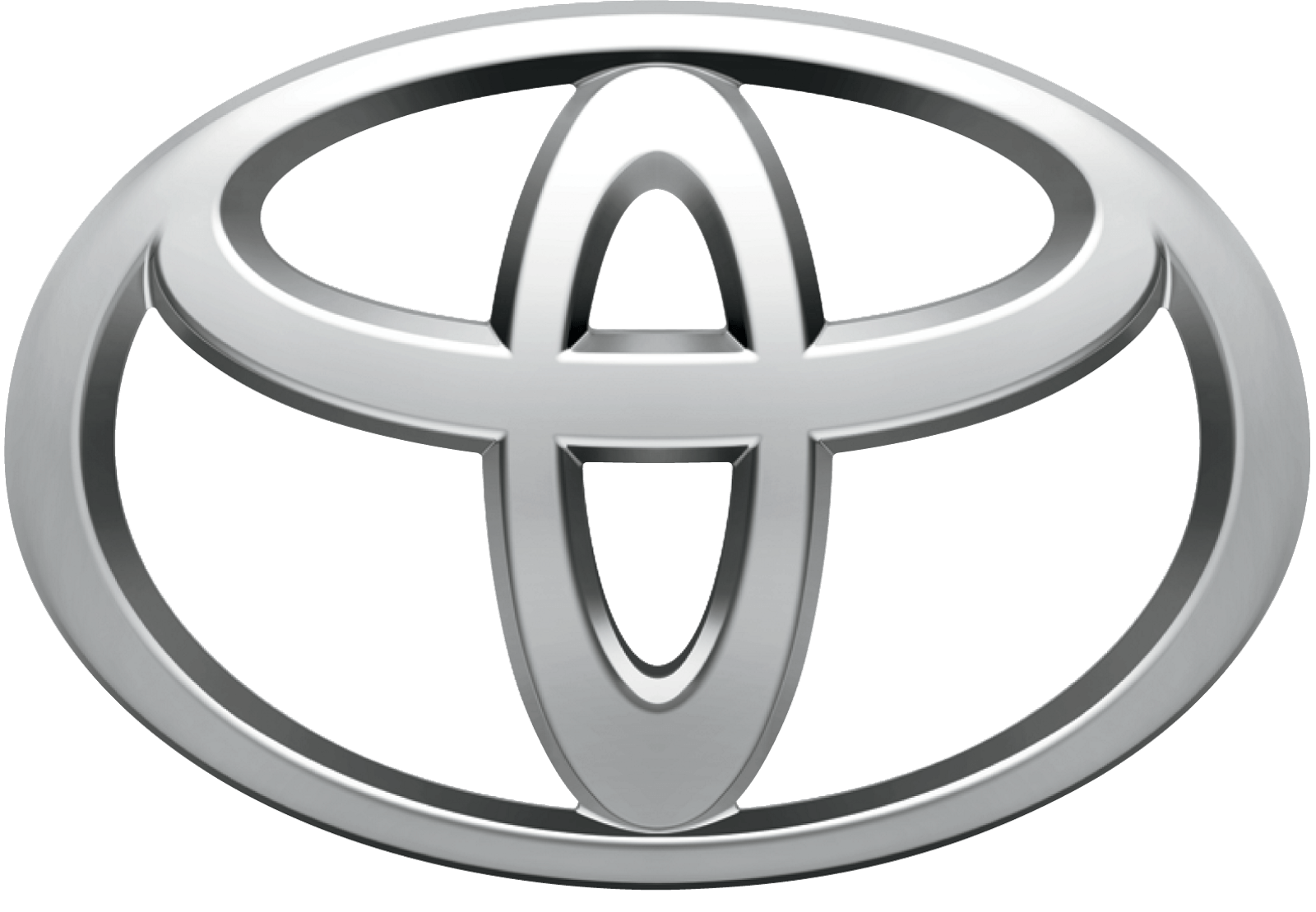Toyota logo, silver metallic oval with three overlapping ovals forming 