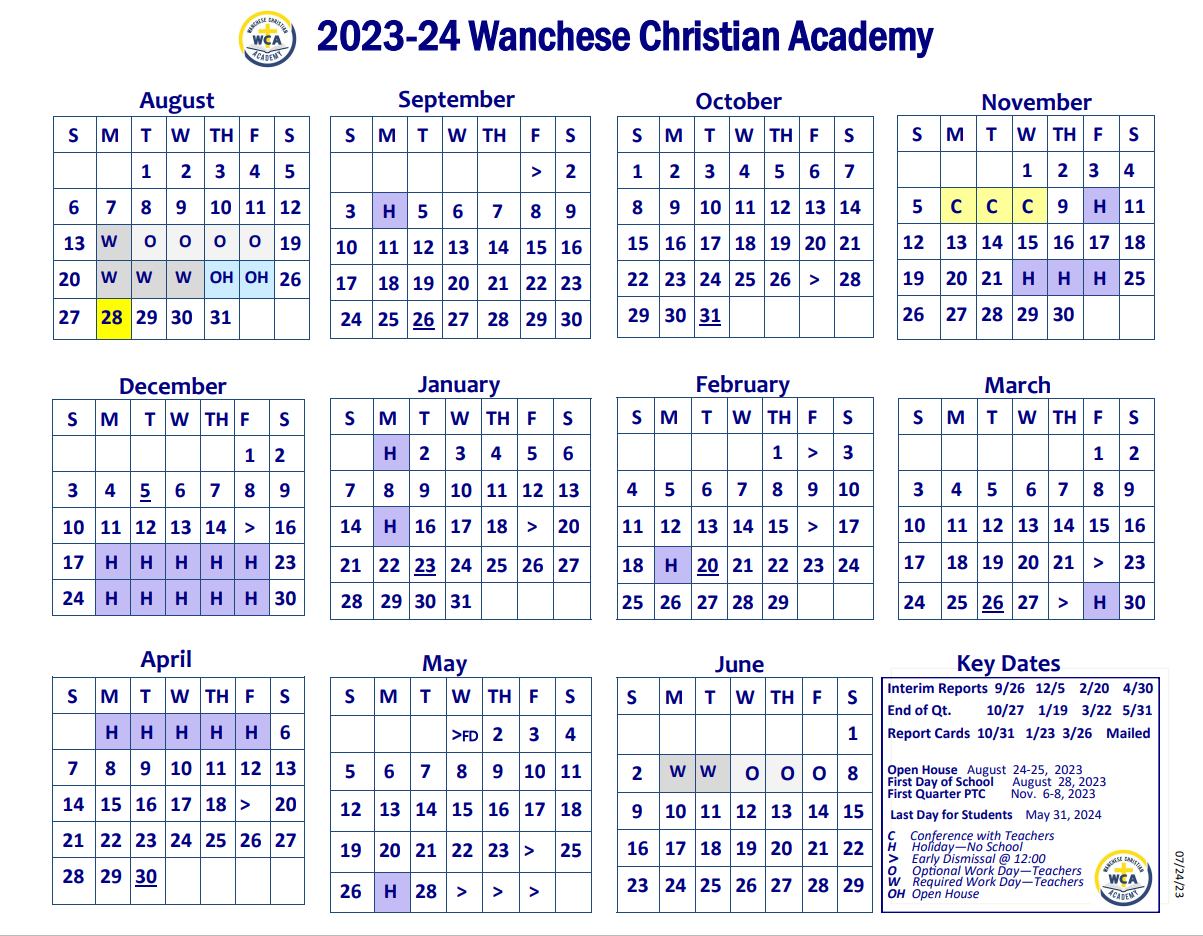WCA 2023-2024 School Calendar