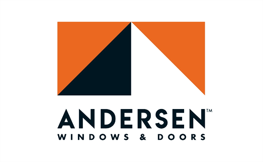 An orange and black logo for andersen windows and doors