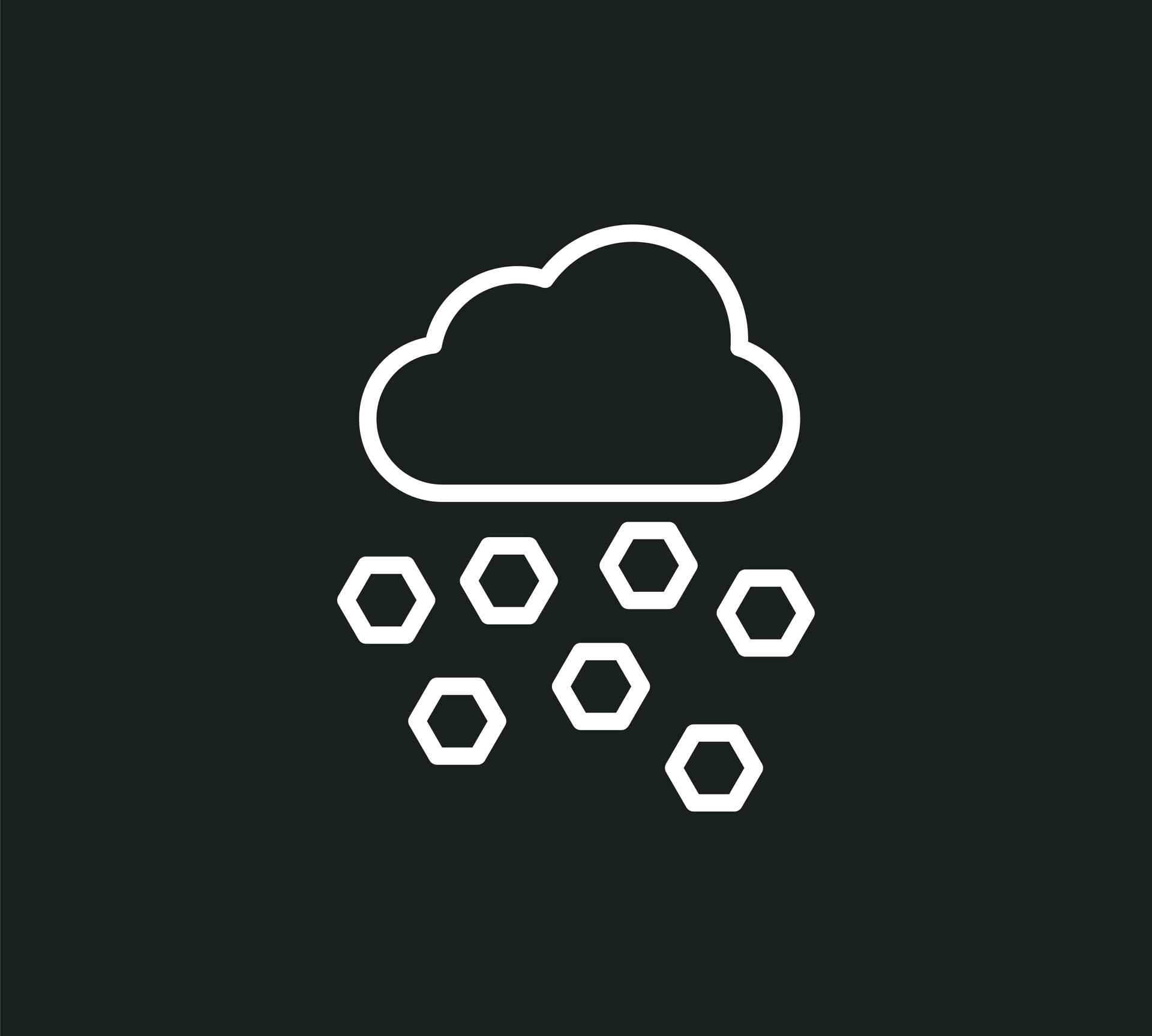 A white line icon of a cloud and snow on a black background.