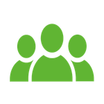 A group of three green people standing next to each other on a white background.