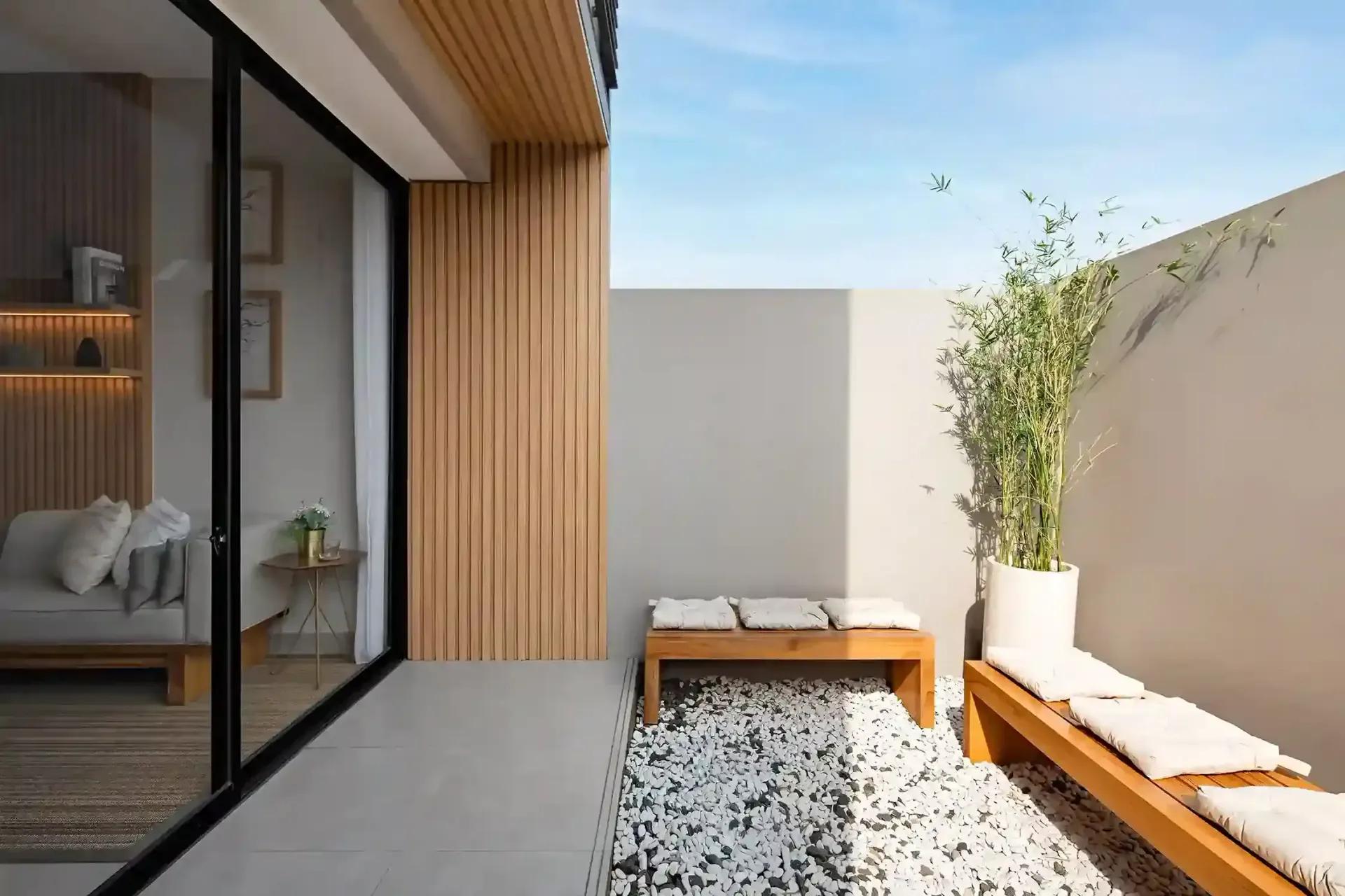 ilustrasi taman dengan elemen batu alam