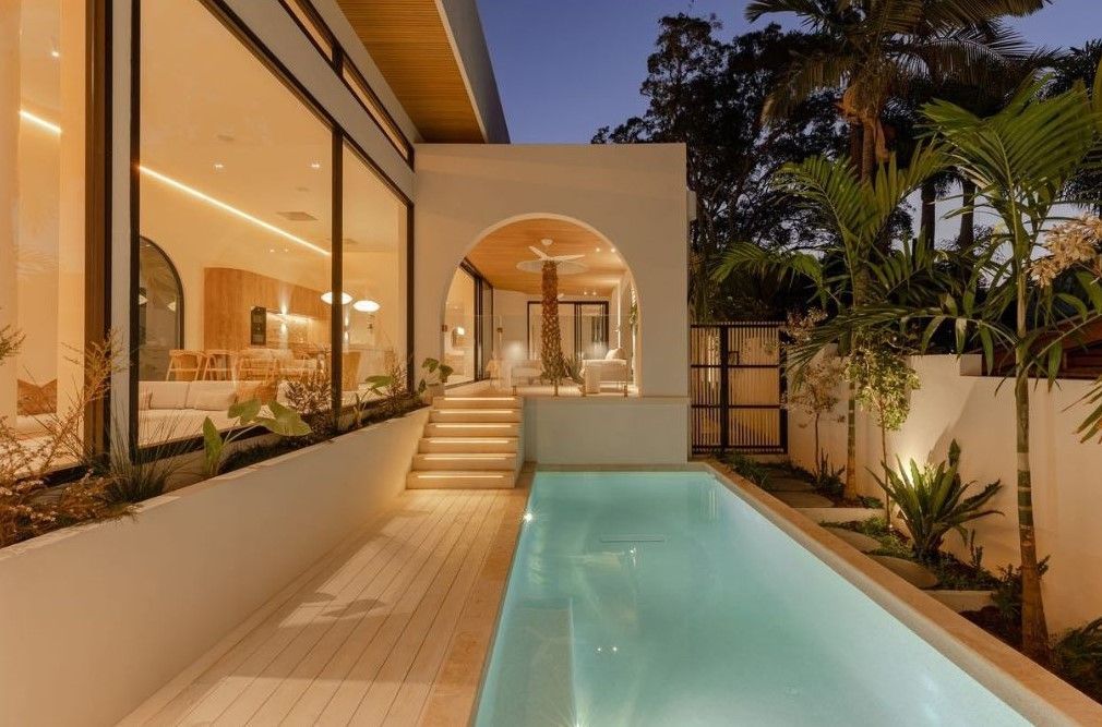 Exterior View of a Modern Home With a Pool, Wooden  Deck — Architectural Glass Solutions QLD in Cooroy, QLD