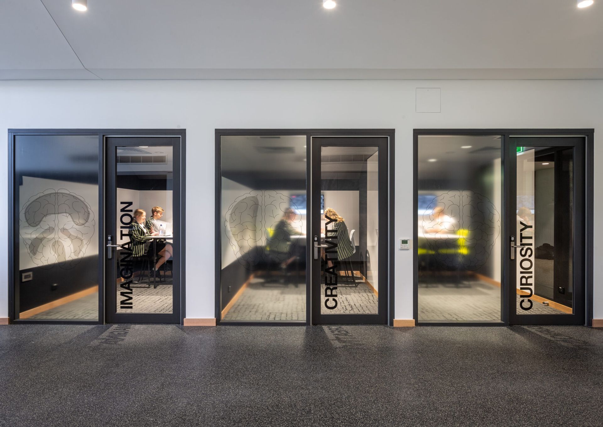 Three Small Meeting Rooms With Frosted Glass Doors — Architectural Glass Solutions QLD in Cooroy, QLD