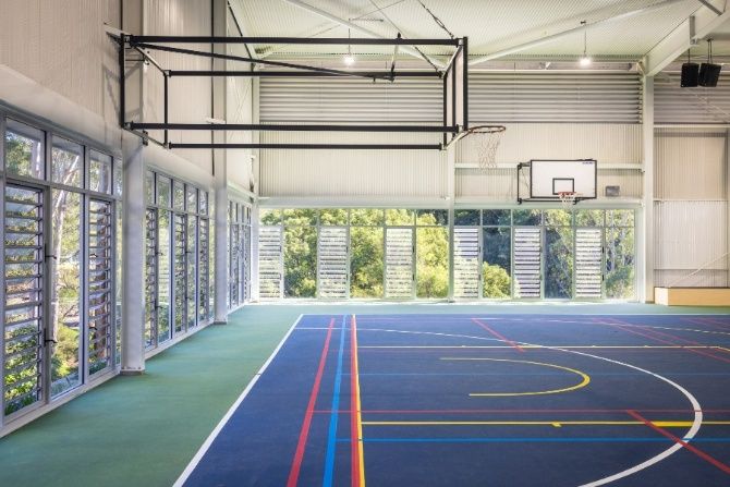 Basketball Court With a Basketball Hoop and a Lot of Windows — Architectural Glass Solutions QLD in Cooroy, QLD