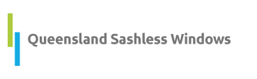 The logo for queensland slashless windows is blue and green.