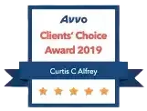 A badge that says avvo clients choice award 2019 curtis c. alfrey.