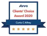 A blue ribbon with the words `` avvo clients choice award 2020 '' on it.