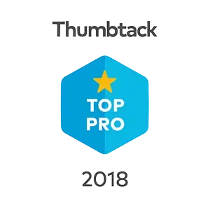 A blue badge that says thumbtack top pro 2018