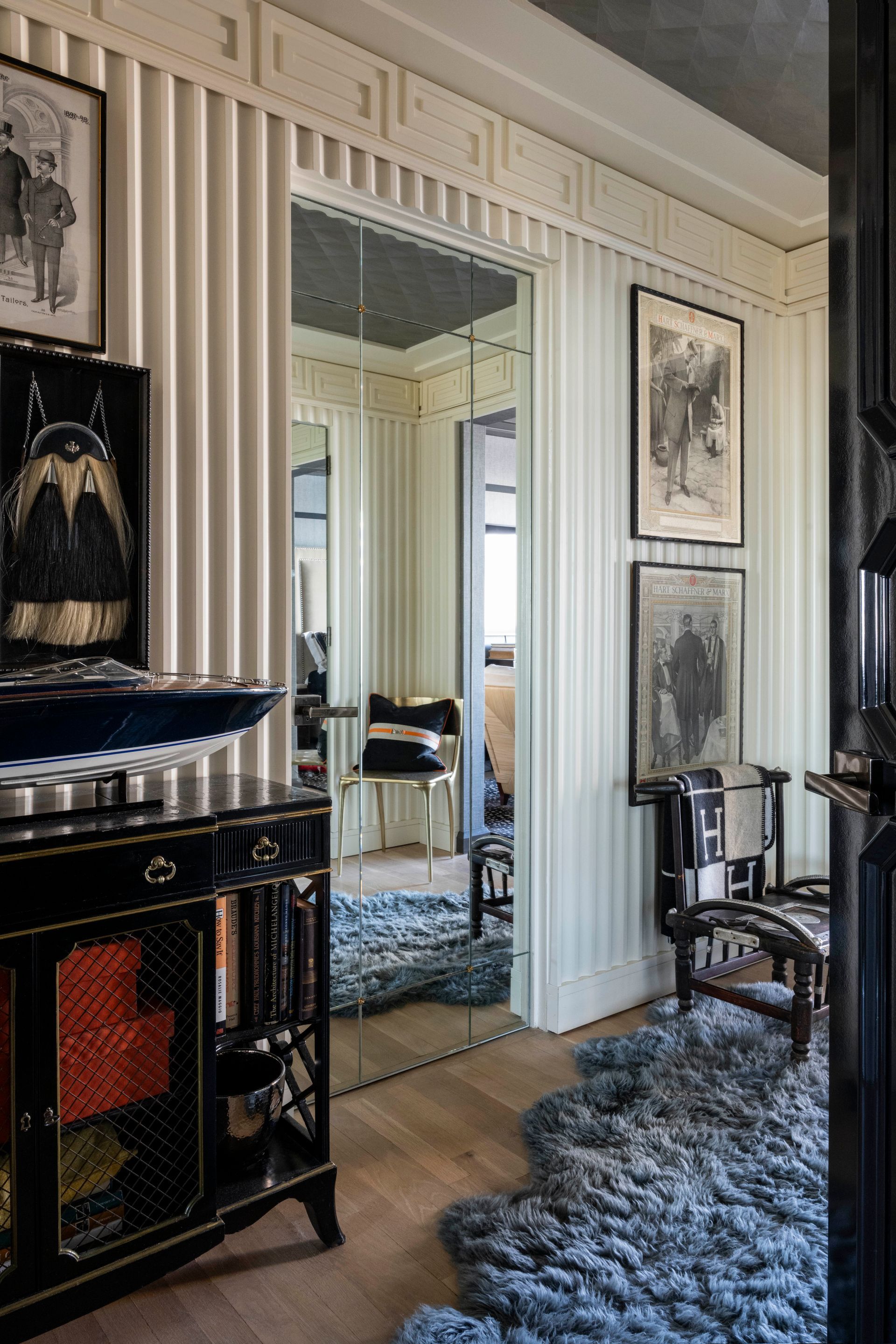 There is a large mirror in the middle of the room.