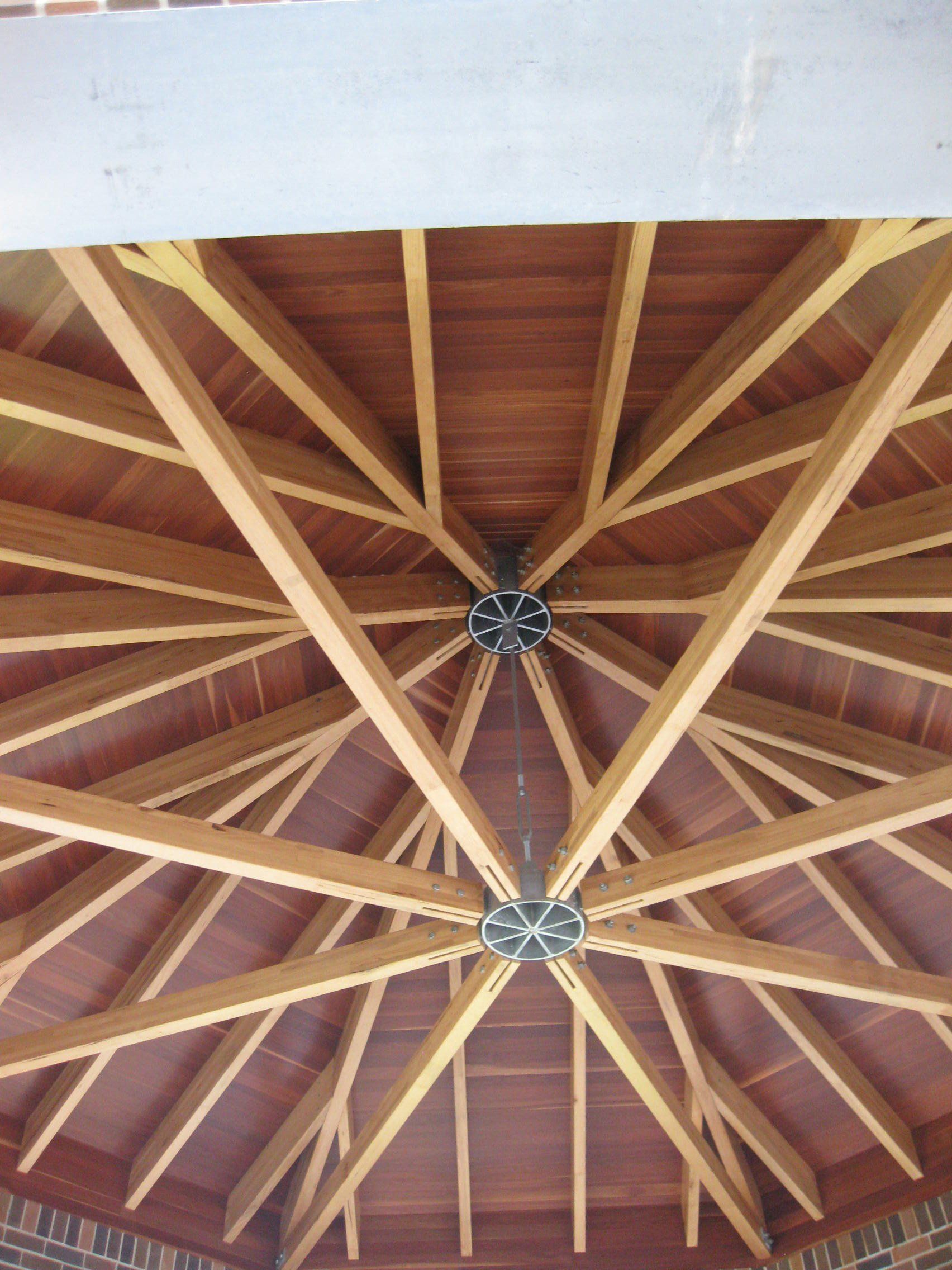 interior of gazebo roof made of wooden beams