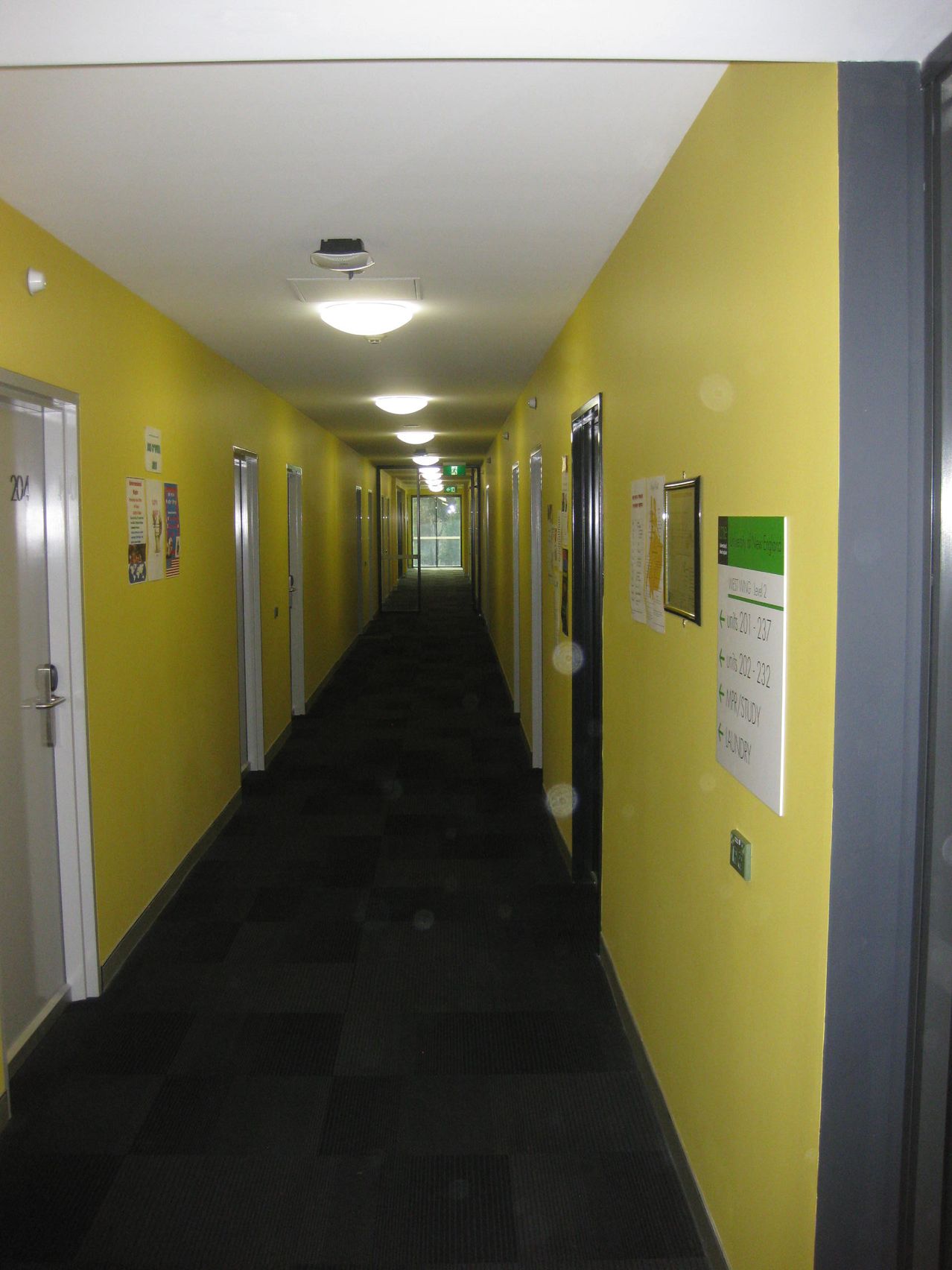 Close up of corridor with bright yellow walls