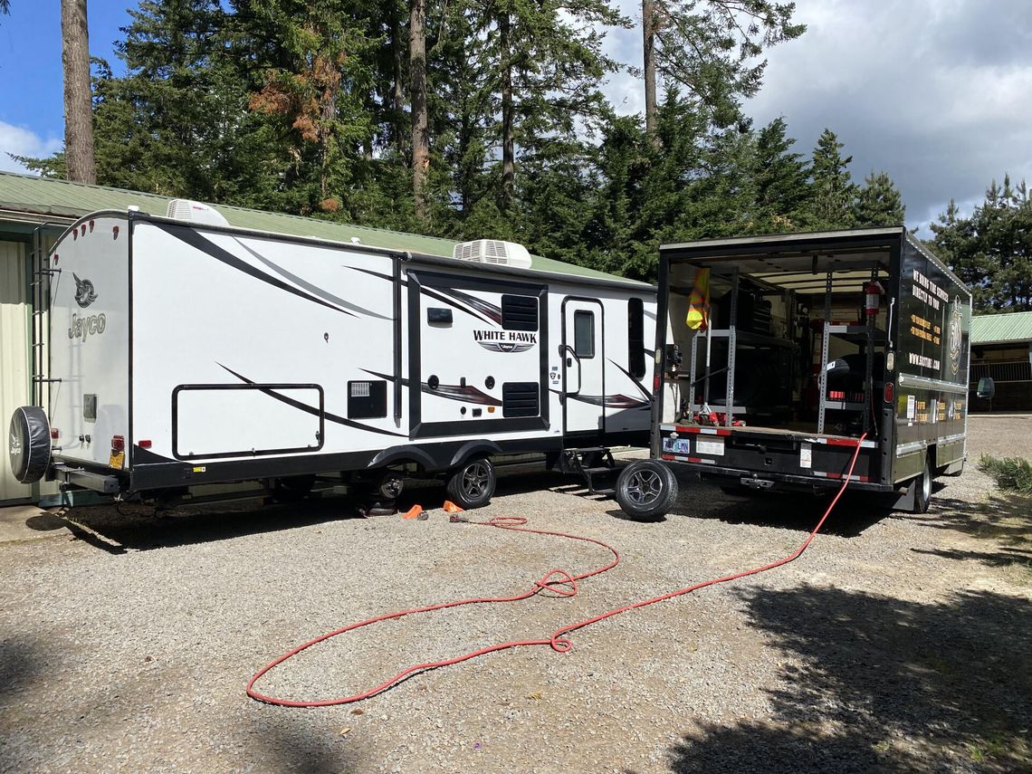 New Tires getting put on a travel trailer.