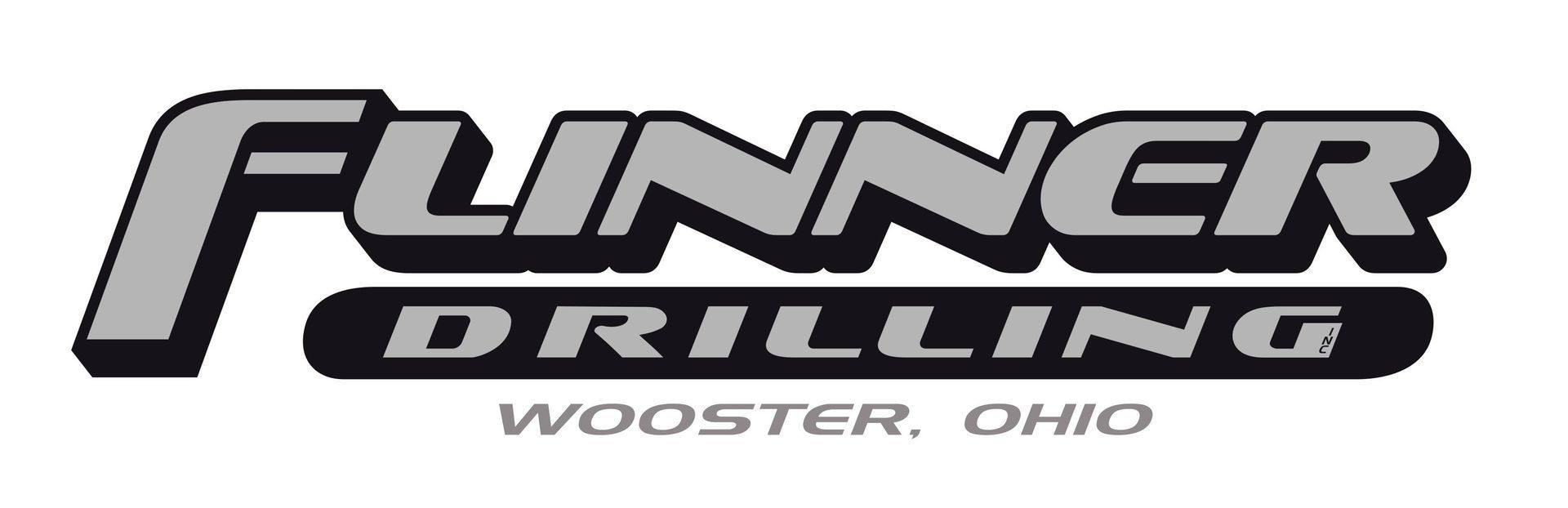 A black and white logo for funner drilling in wooster ohio