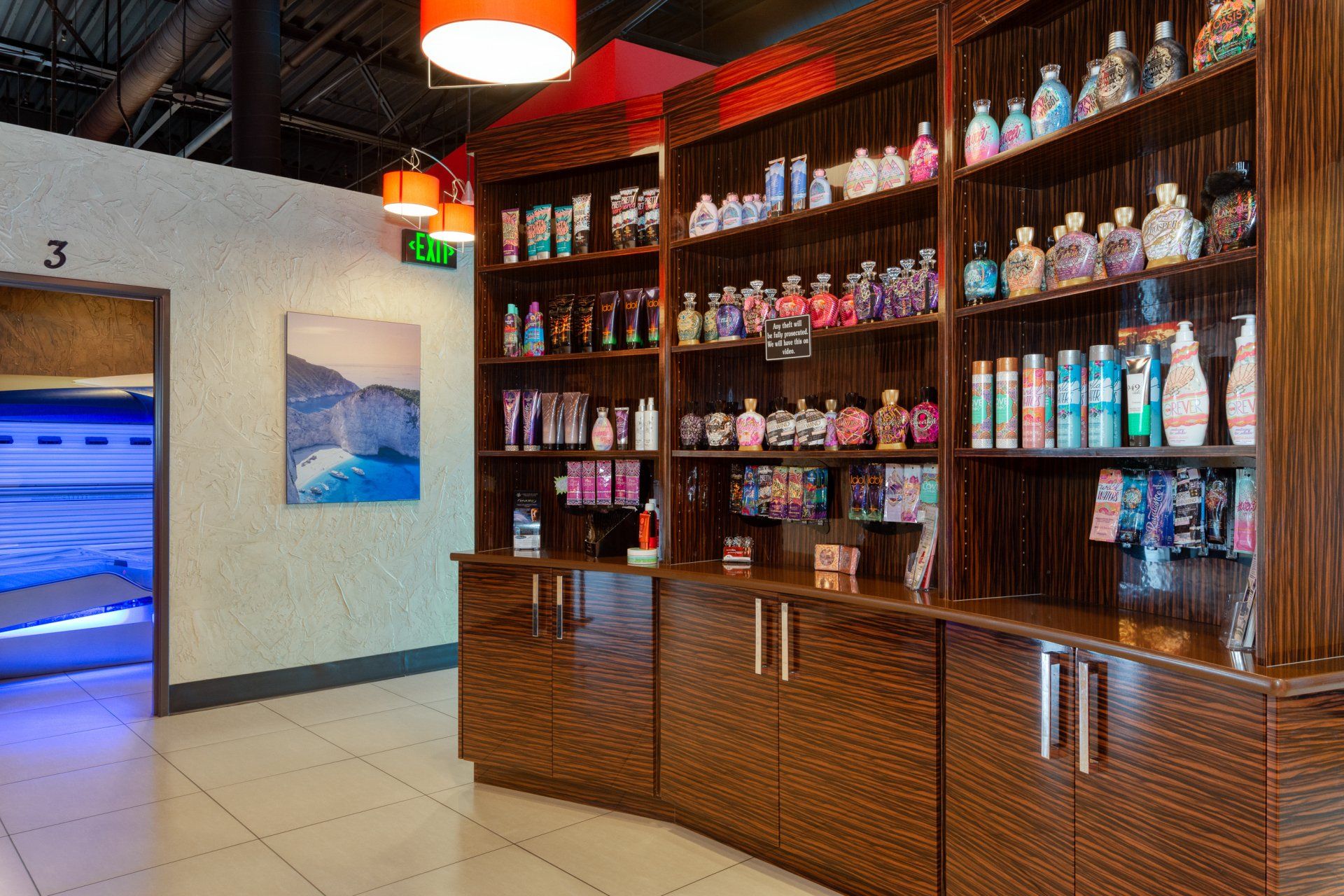 A store filled with lots of bottles of tanning products.