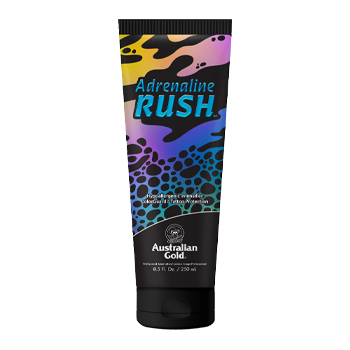 Australian Gold Adrenaline Rush tanning lotion in a colorful tube.
