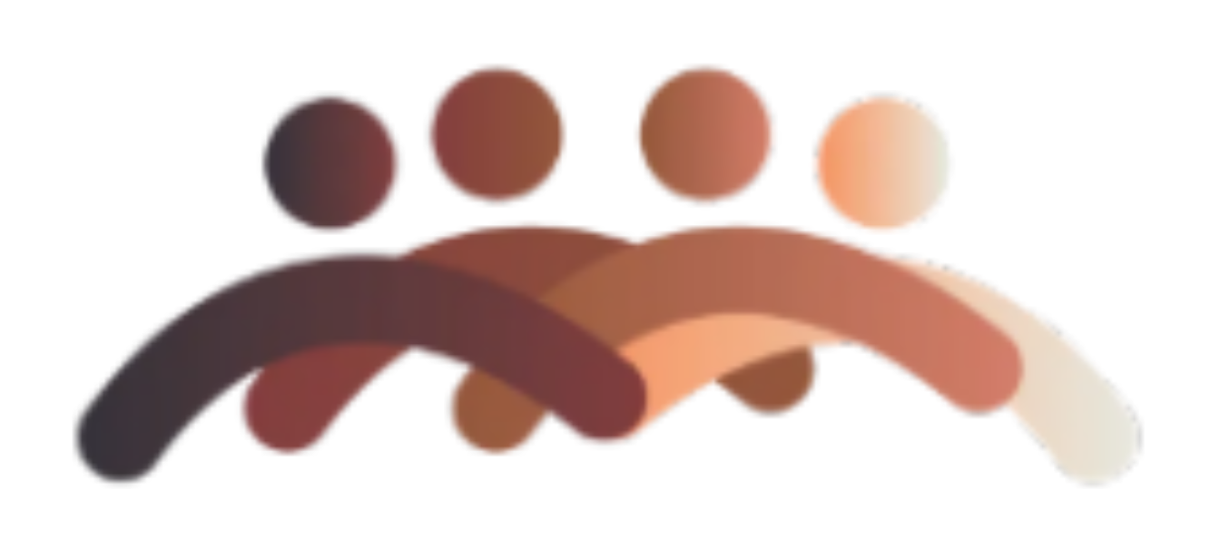 Four connected figures with skin tones ranging from dark brown to light beige, symbolizing diversity.