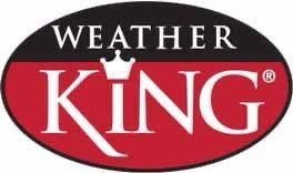 The weather king logo is red and black and has a crown on it.