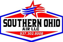 Logo for Southern Ohio Air LLC, blue and red with a star and phone number.