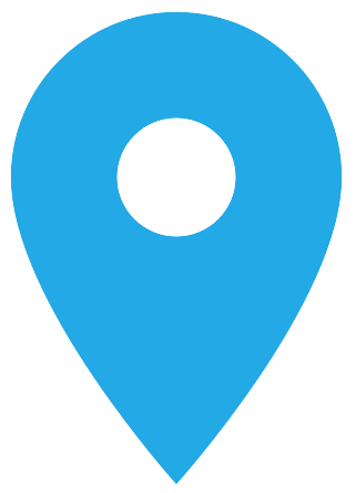 A blue map pin with a white circle in the middle.