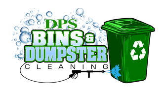 The logo for dps bins & dumpster cleaning shows a green trash can with a recycling symbol on it.