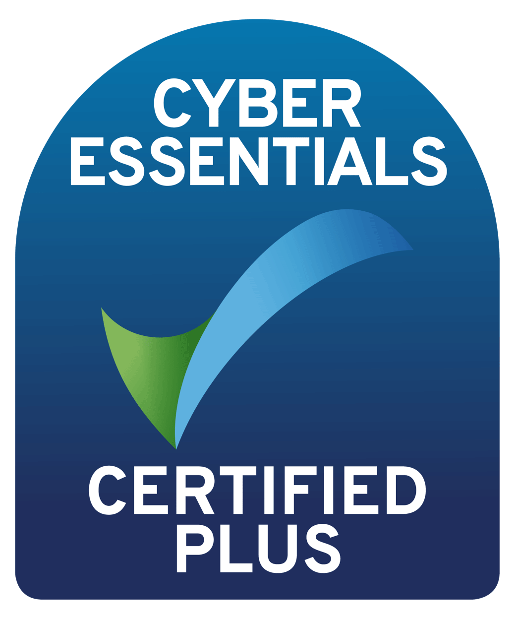 A blue sticker that says cyber essentials certified plus