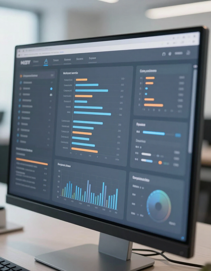 Clean modern data dashboard on a monitor
