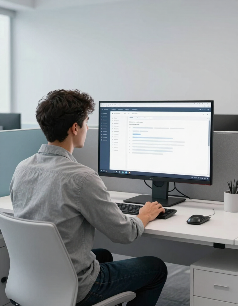 Developer reviewing a software interface on a monitor