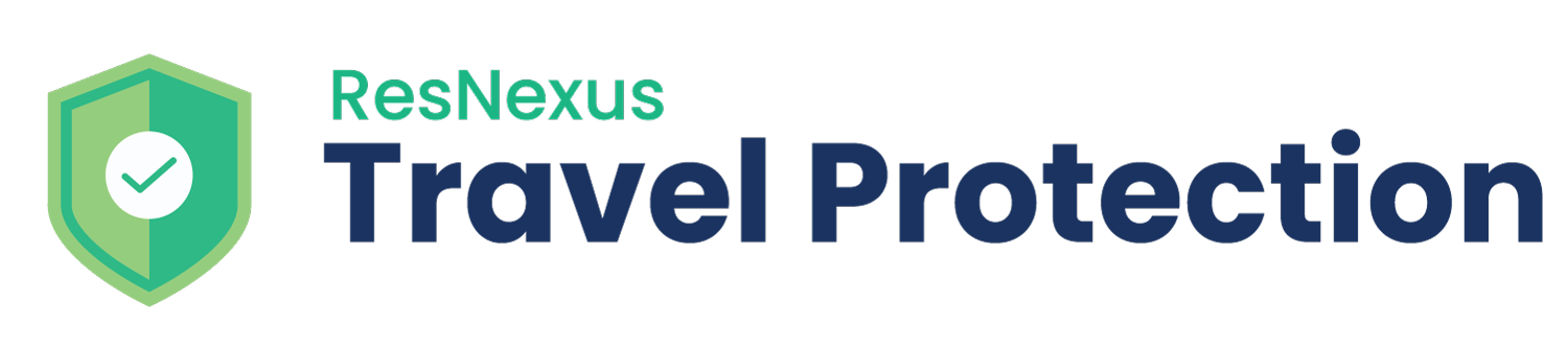 A logo for ResNexus travel protection with a shield and a check mark.