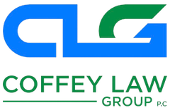 A blue and green logo for coffey law group p.c.