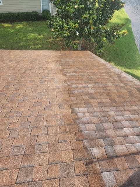 A before and after picture of a roof with rejuvenation spray