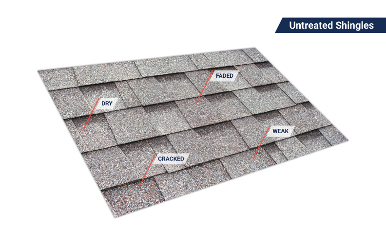 A picture of an untreated shingle roof on a white background.