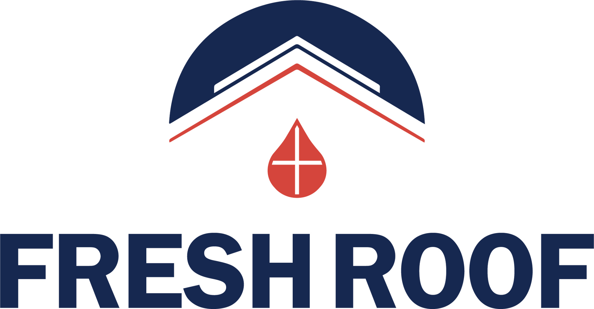 The logo for fresh roof shows a roof with a drop of water on it.