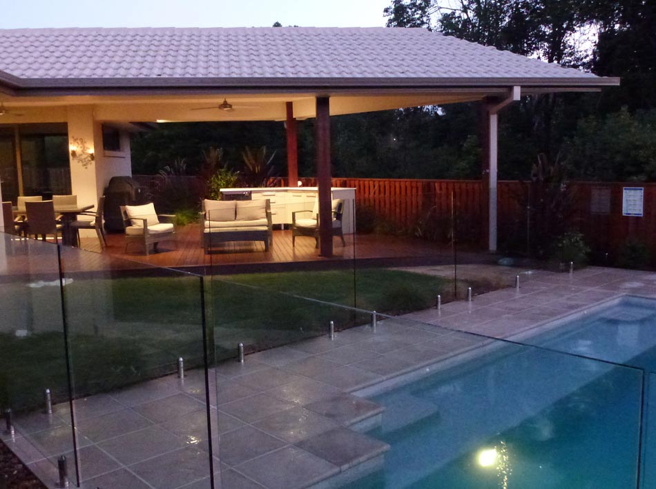 glass fence around pool