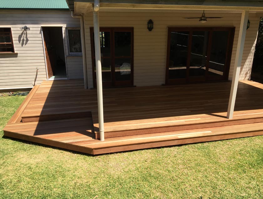 wood deck with two steps