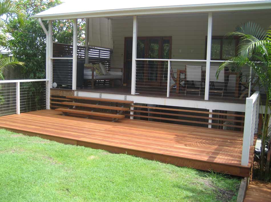 white timber deck