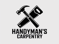 Logo with a crossed hammer and hand saw above the black text "HANDYMAN'S CARPENTRY" on a light gray background.