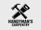 Logo with a crossed hammer and hand saw above the black text "HANDYMAN'S CARPENTRY" on a light gray background.