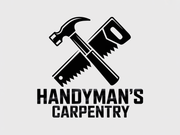 Logo with a crossed hammer and hand saw above the black text "HANDYMAN'S CARPENTRY" on a light gray background.