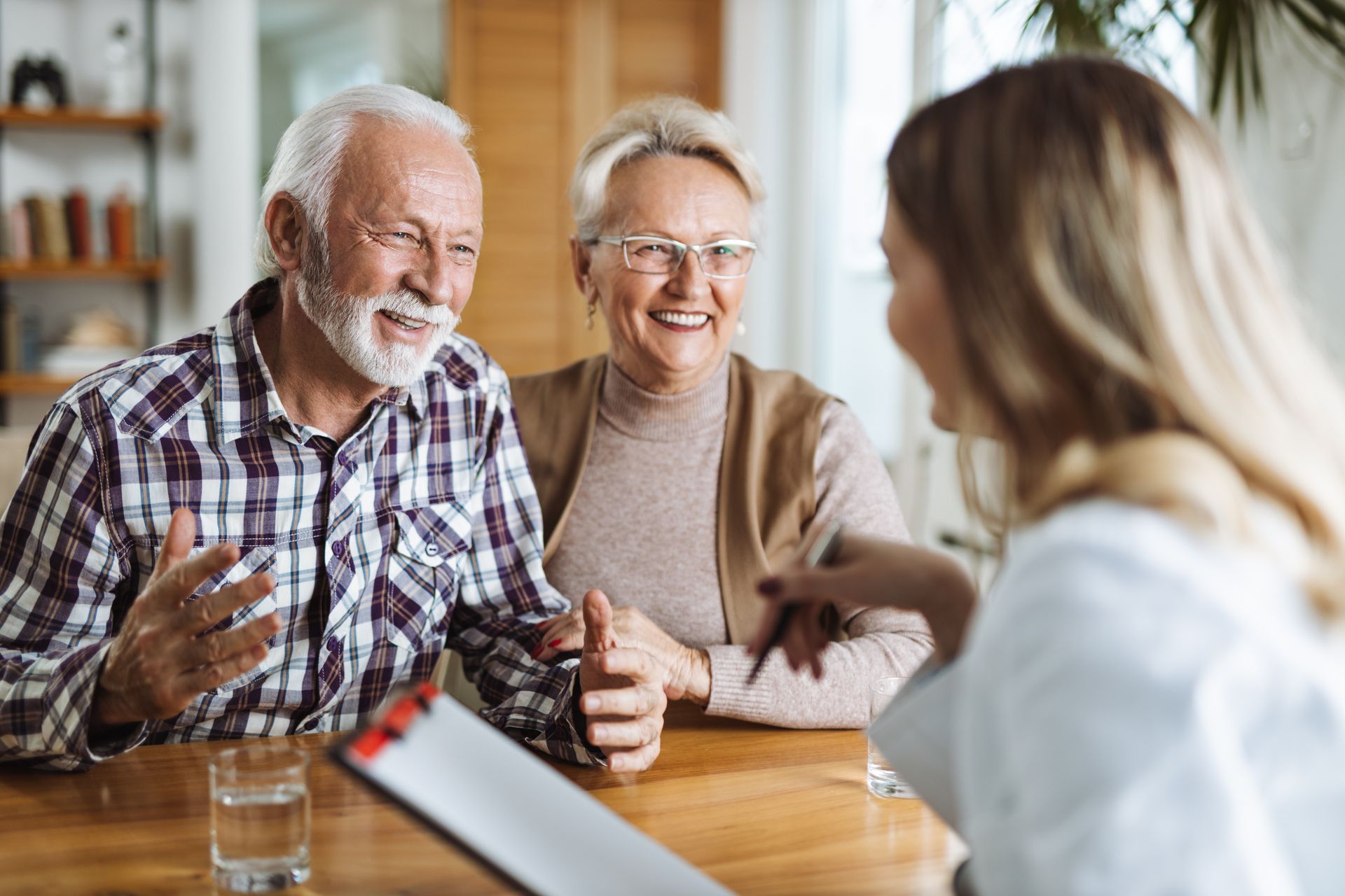 Senior couple going over insurance plan options