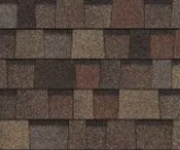 Brown, multi-toned architectural asphalt roof shingles with a varied, textured rectangular pattern.