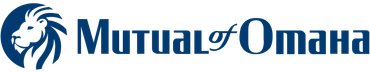 Logo for Mutual of Omaha, featuring a blue lion's head in a circle, with the company name in dark blue to the right.