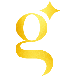 A red letter g on a white background