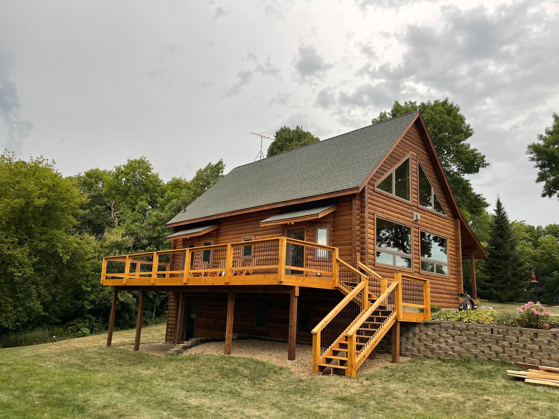 A Large Log Cabin With Stairs – MN - Lifetime Staining and Log Restoration
